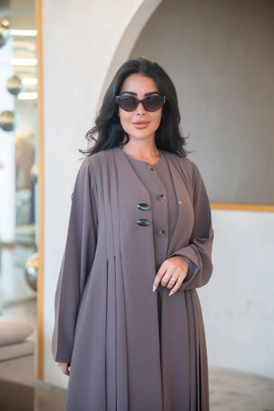 عباية بخام كريب باللون الكافيه مع كسرات C:IB324 Coffee